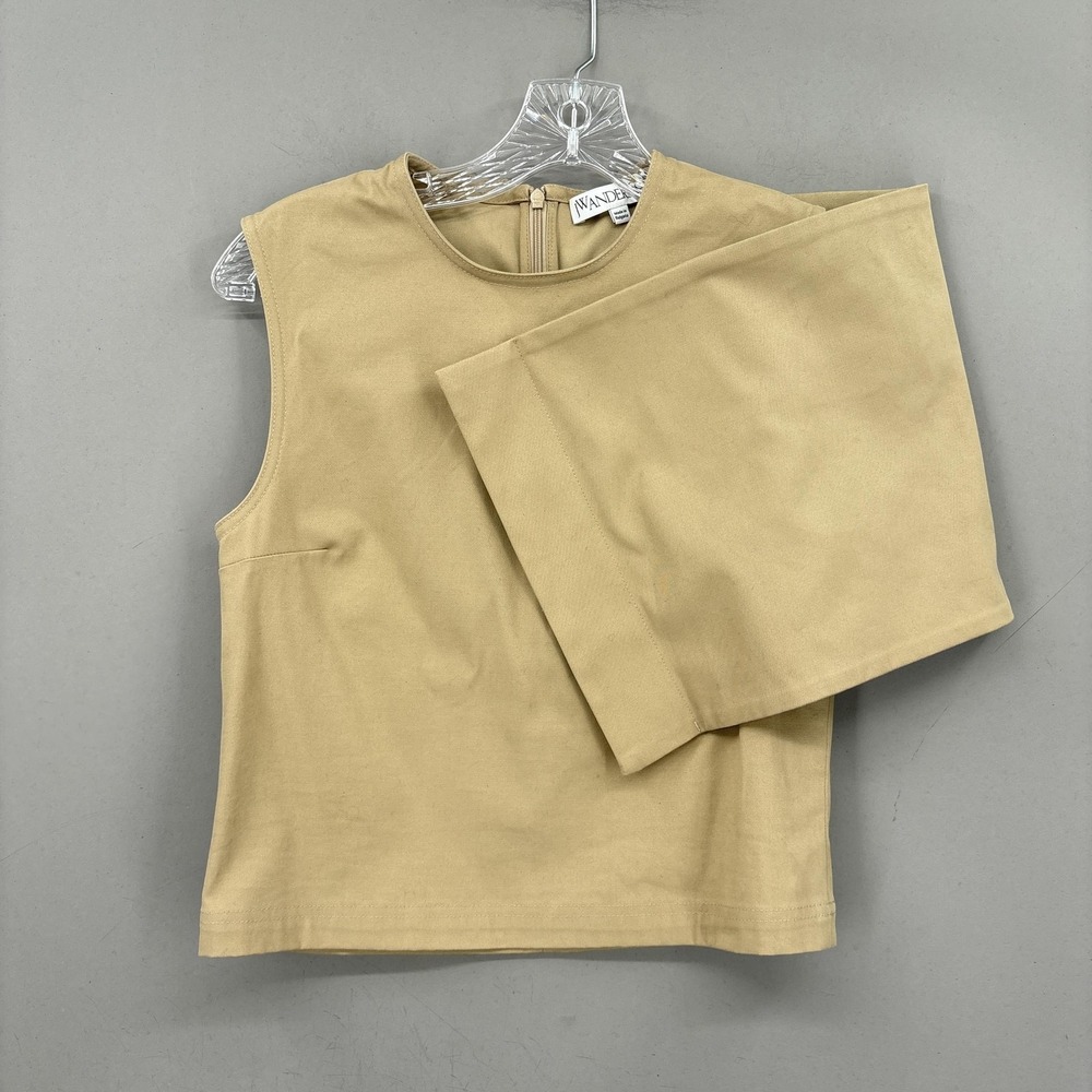 JW Anderson Blouse Womens 0‎ Beige Sleeveless Crew Neck Asymmetric Zip Twill Top